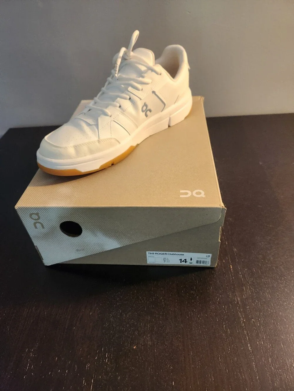 On Running Roger Clubhouse White Low-Top Sneakers with Gum Outsole. QC. Run Big